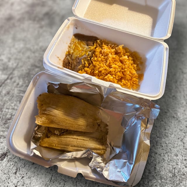 2 Tamales with Rice and Beans.